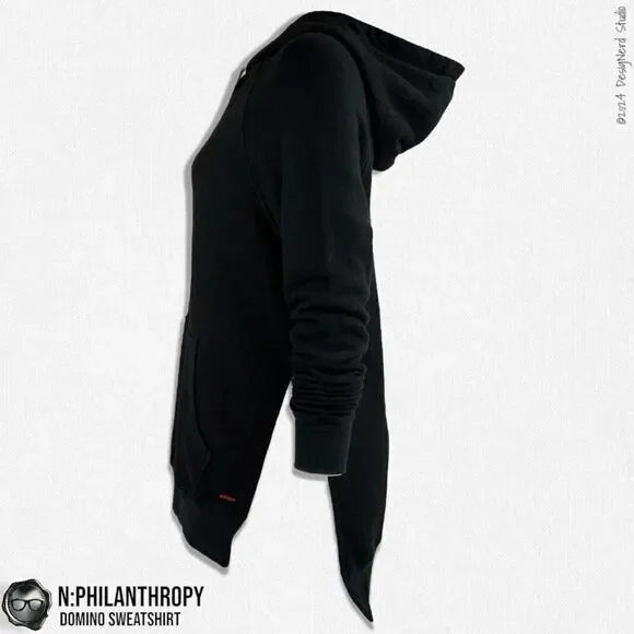 N:PHILANTHROPY DOMINO HOODIE HIGH-LOW SWEATSHIRT IN BLACK CAT WOMEN SIZE SMALL